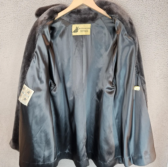 Vintage Rothmoor Gold & Co Gray Faux Fur Coat Open Front Bell Sleeves Women's - Picture 12 of 13